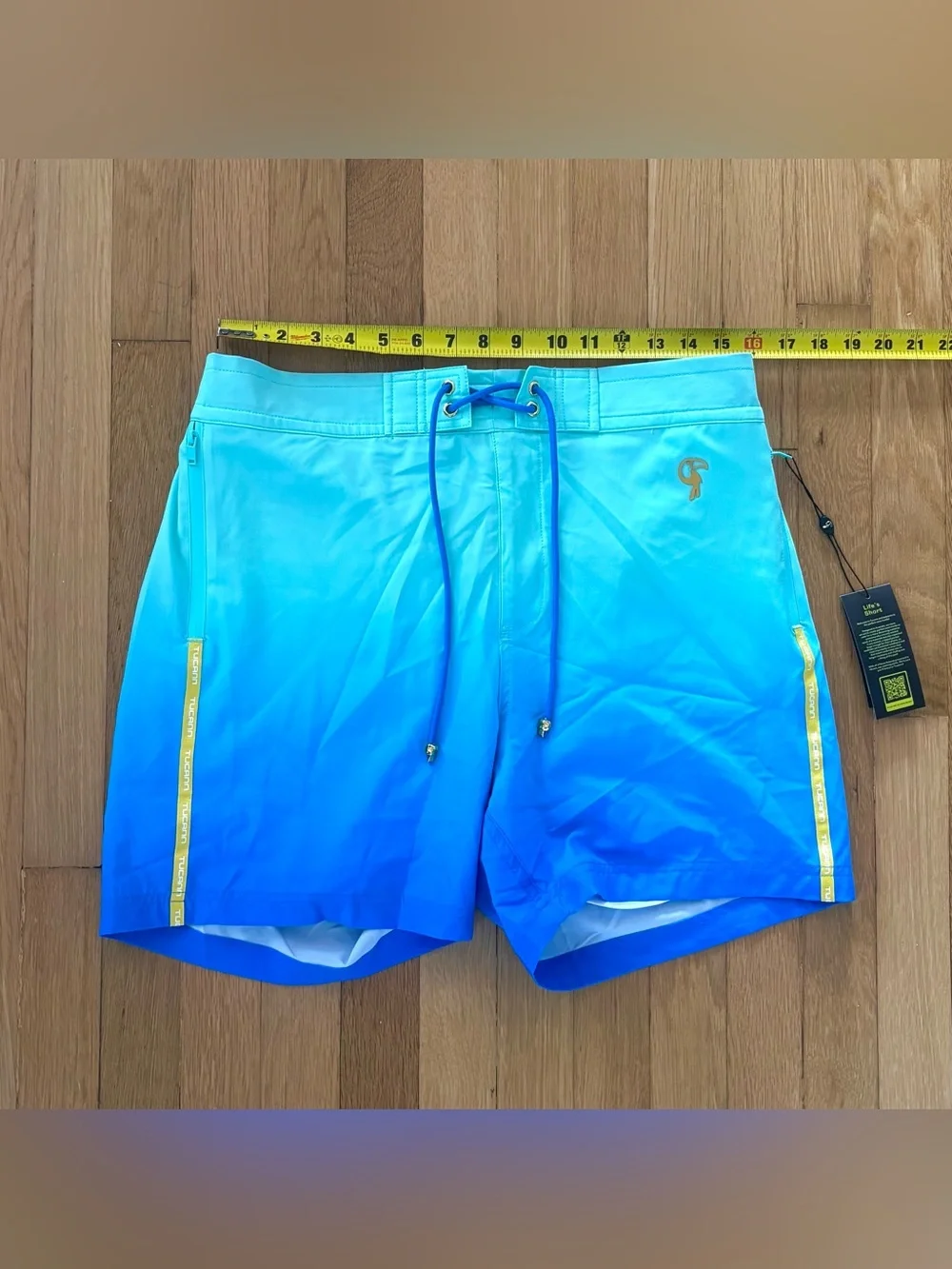 Tucann Mens Swim Shorts XL Faded Ocean Blue Ombre Trunks Compression Liner NWT